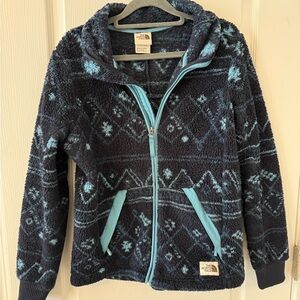 The North Face Navy and Light Blue Fleece Hoodie